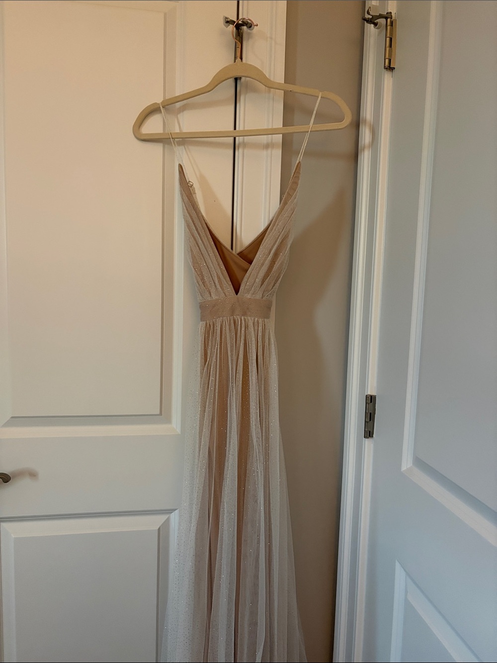 Lovely Day Nude Sparkle V-Neck Prom Gown